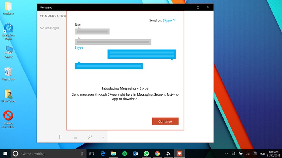 Windows 10 chega com novo aplicativo de chat do Skype e opções para vídeo e chamadas (Foto: Reprodução/Elson de Souza) — Foto: TechTudo