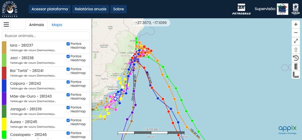  Captura de tela do site TAMAR Telemetria