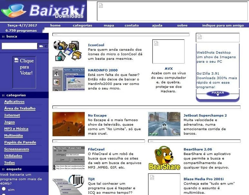 Baixaki foi um site de downloads na internet — Foto: Reprodução / Baixaki
