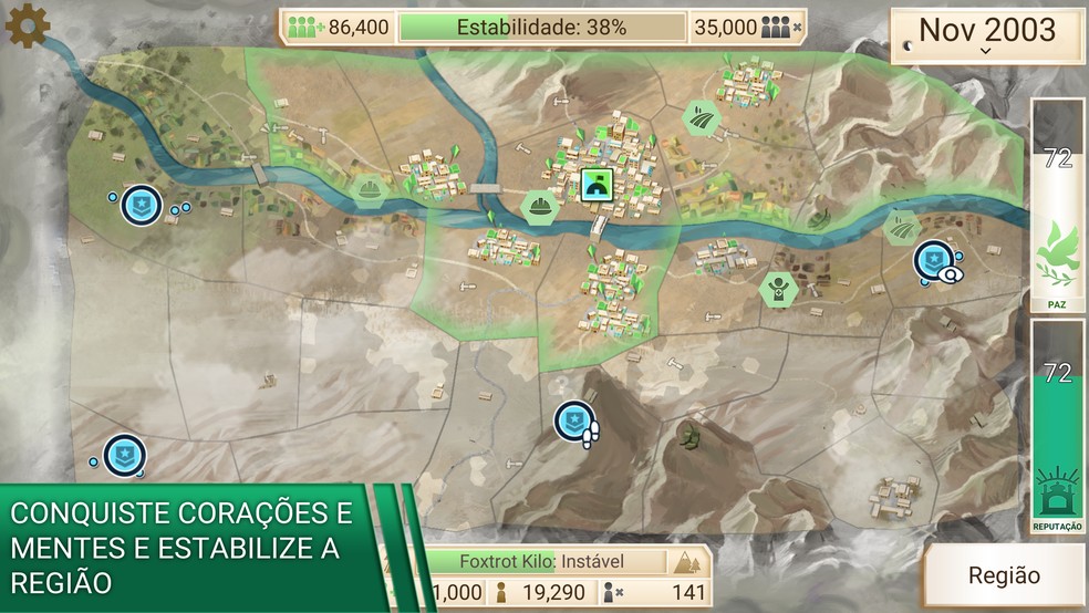 Não deixe a rebelião tomar conta do seu país em Rebel Inc. — Foto: Reprodução/Google Play Store