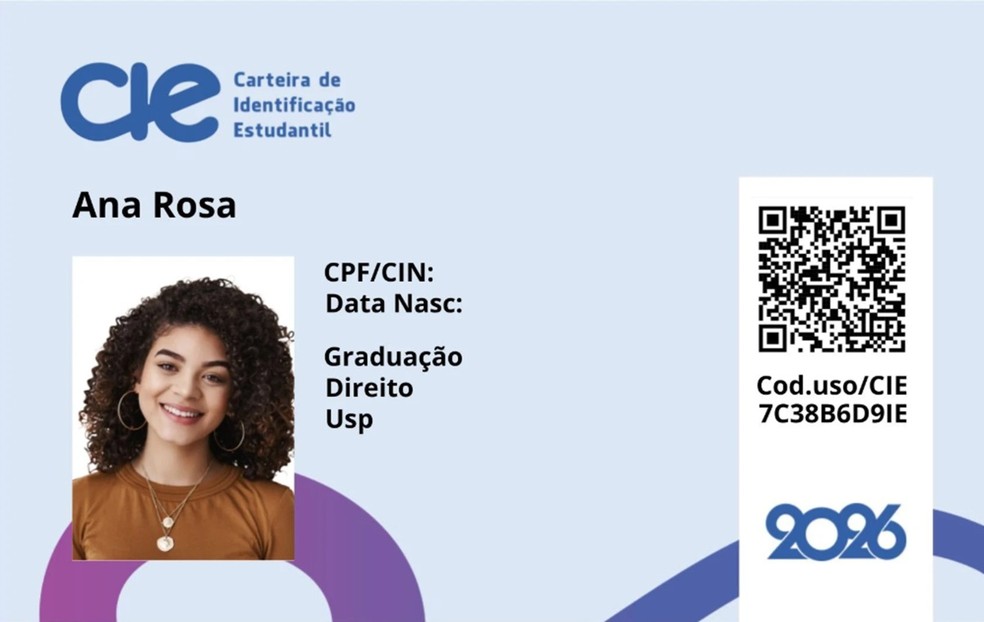 A Carteira de Identificação Estudantil pode ser apresentada na versão física ou digital e possui QR Code para validação da autenticidade — Foto: Reprodução/CIE
