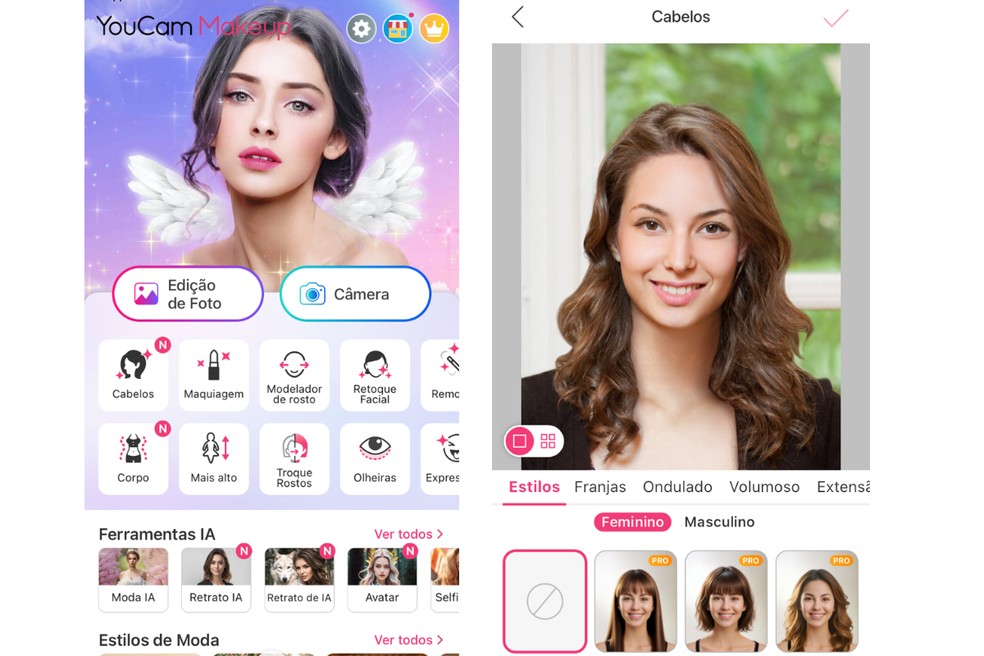 O app YouCam Makeup disponibiliza recursos para uma maquiagem completa
