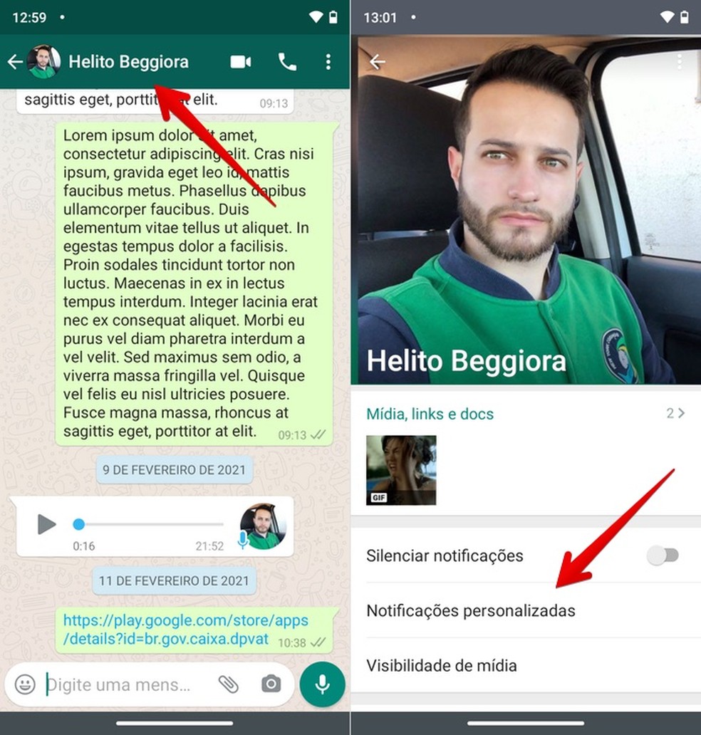 Configurando notificações personalizadas para bloquear chamadas no WhatsApp — Foto: Reprodução/Helito Beggiora