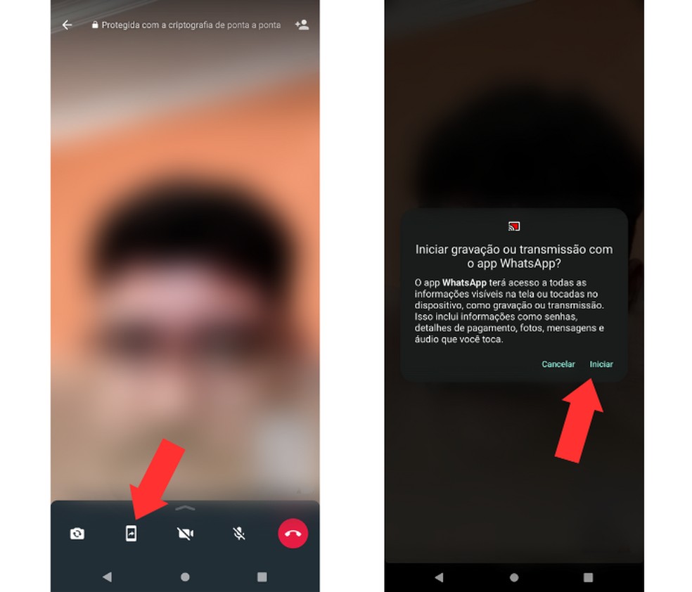 Ao iniciar a transmissão de tela, seu contato conseguirá acompanhar tudo que você acessar no seu celular, como apps, sites e arquivos — Foto: Reprodução/Mariana Tralback