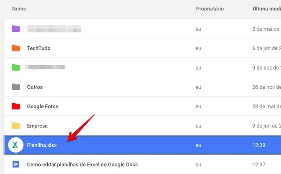 Abra a planilha do Excel no Google Docs — Foto: Reprodução/Helito Bijora
