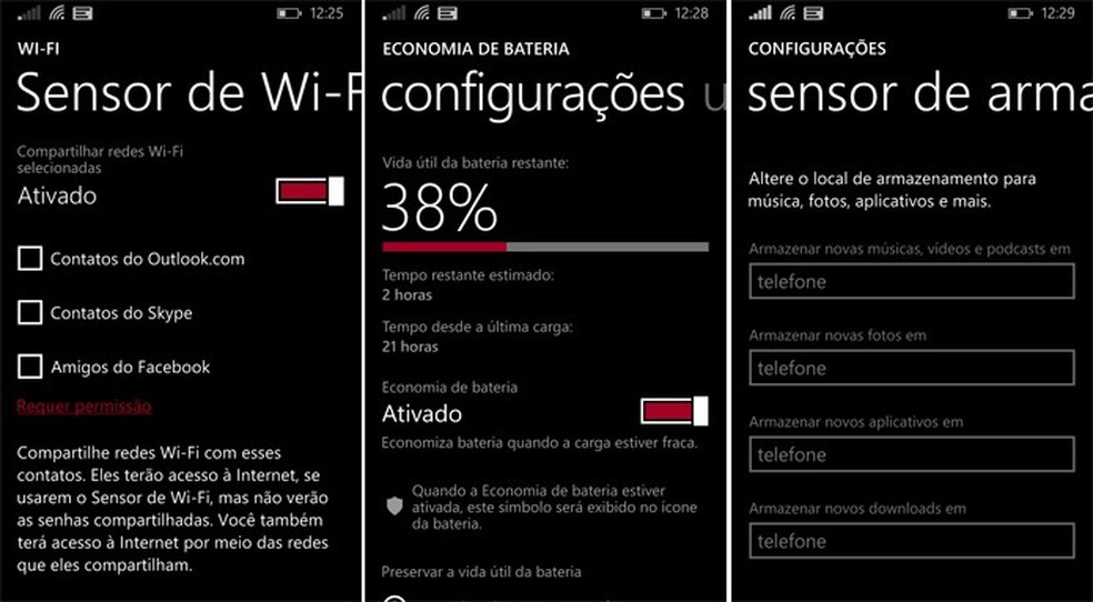 Windows Phone 8.1 ganhou aplicativos com controle avançado de Wi-Fi, bateria, armazenamento, internet móvel e outros (Foto: Reprodução/Elson de Souza) — Foto: TechTudo