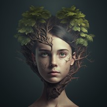 Uma menina com árvores enraizadas na cabeça  — Foto: Reprodução/Midjourney