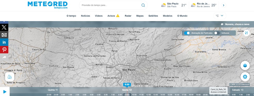 Plan your trip with Meteored's rain and cloud cover map — Photo: Reproduction/Caroline Silvestre