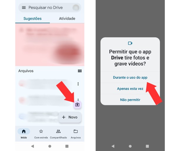 Para escanear um documento pelo Google Drive, é necessário permitir que a plataforma acesse a câmera do seu celular — Foto: Reprodução/Mariana Tralback