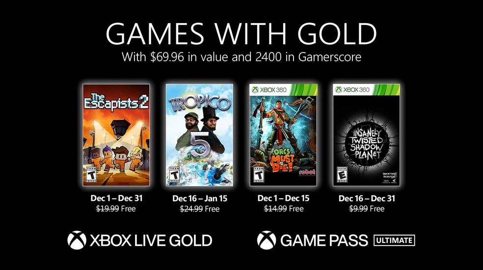 Microsoft revela 4 jogos gratuitos da Xbox Live Gold em 2023
