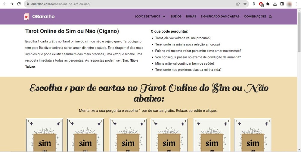 Oráculo sim ou não online: conheça 6 sites de tarô para tirar dúvidas