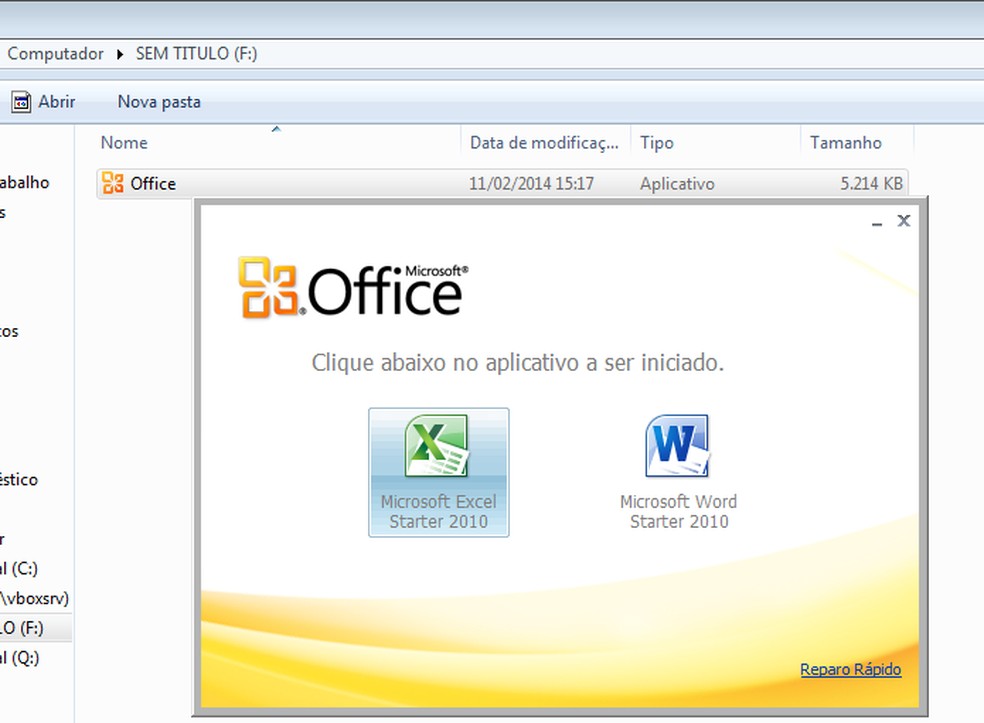 Executando o MS Office Starter Portátil a partir do disco criado (Foto: Reprodução/Edivaldo Brito) — Foto: TechTudo