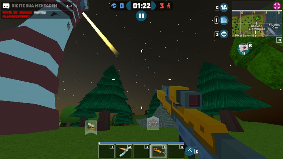 Mad GunZ se destaca em seu modo Battle Royale no qual jogadores precisam encontrar armas e escapar de uma tempestade para sobreviver — Foto: Reprodução/Rafael Monteiro