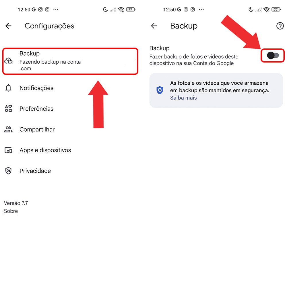 Como desativar o backup do Google Fotos no celular