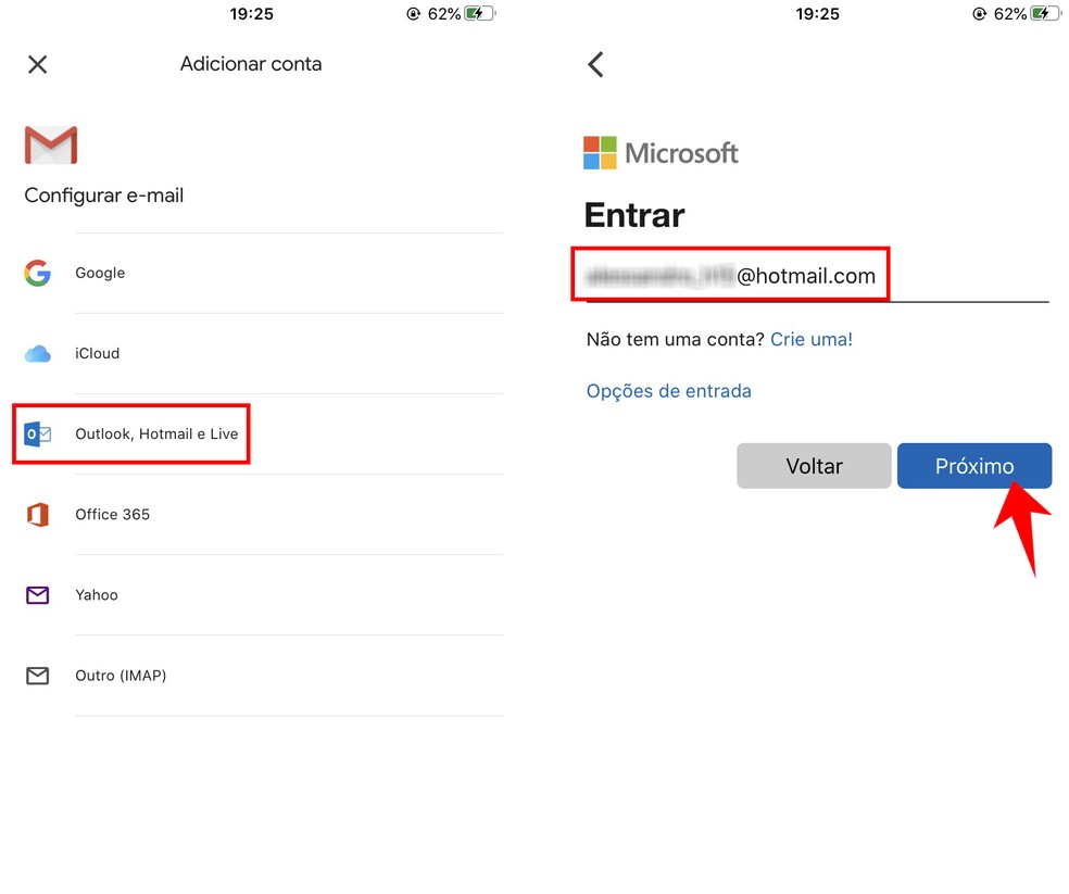 App do Gmail permite acessar e-mails do Hotmail — Foto: Reprodução/Rodrigo Fernandes