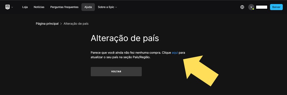 Acesse a página de alteração de país da Epic Games Store — Foto: Reprodução/Wendel Martins