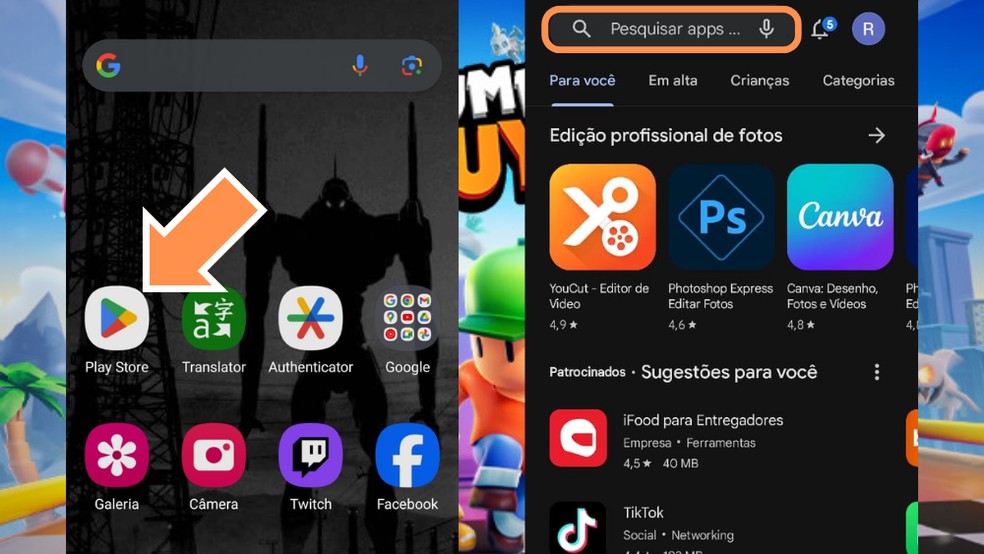 Busque por Stumble Guys na Google Play Store ou na App Store — Foto: Reprodução/Róbson Martins