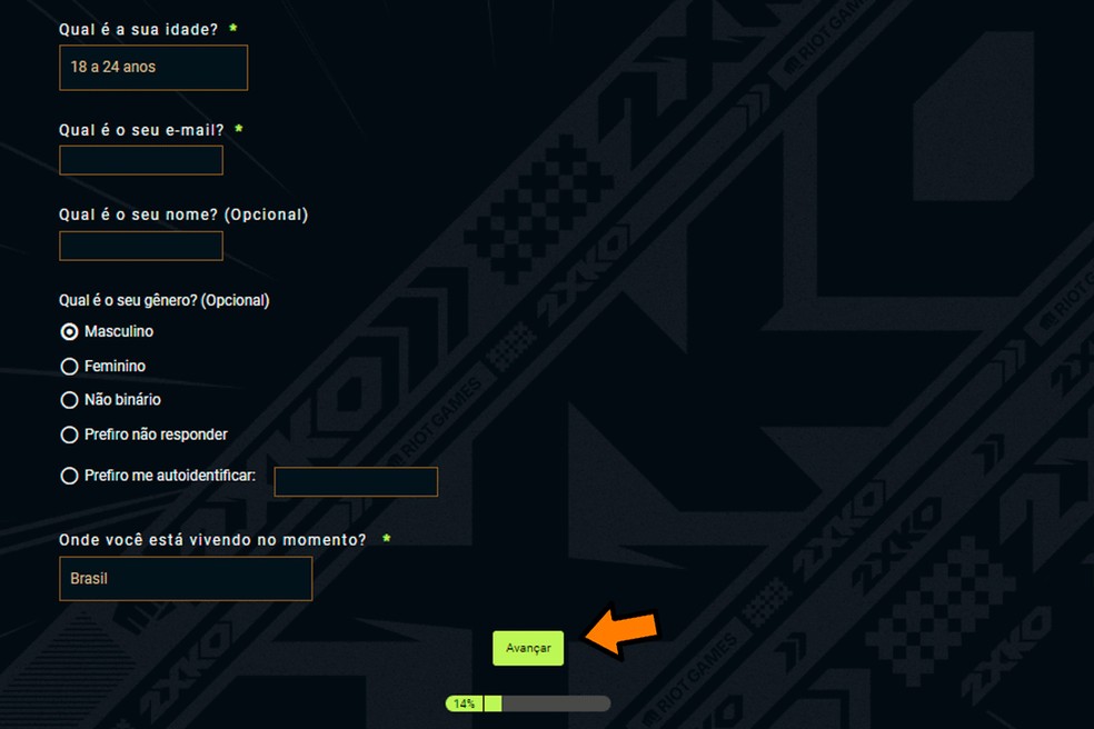 Não é necessário dizer seu nome ou gênero para se inscrever na beta de 2XKO; veja o tutorial completo — Foto: Reprodução/Adriano Assumpção