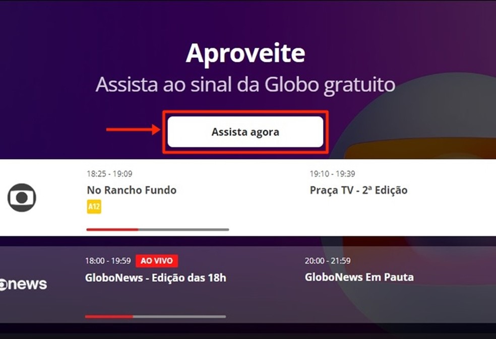 Após usar o botão "Assista agora", você pode fazer login ou se cadastrar gratuitamente no streaming — Foto: Reprodução/Gabriela Andrade