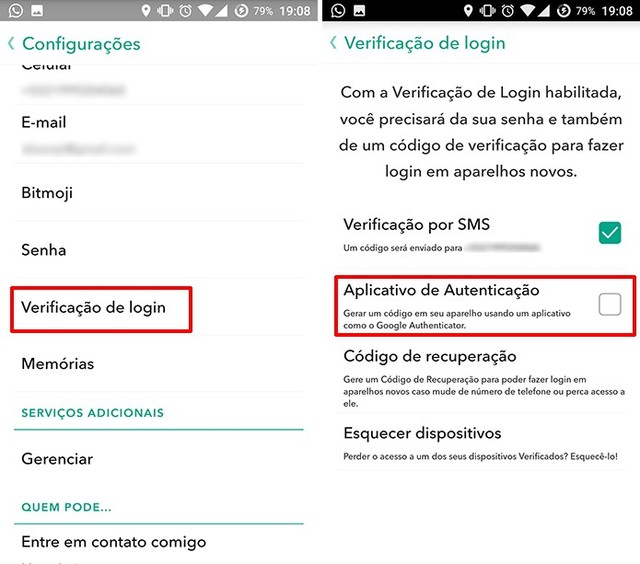 Como ativar verificação em duas etapas no Snapchat com Authenticator