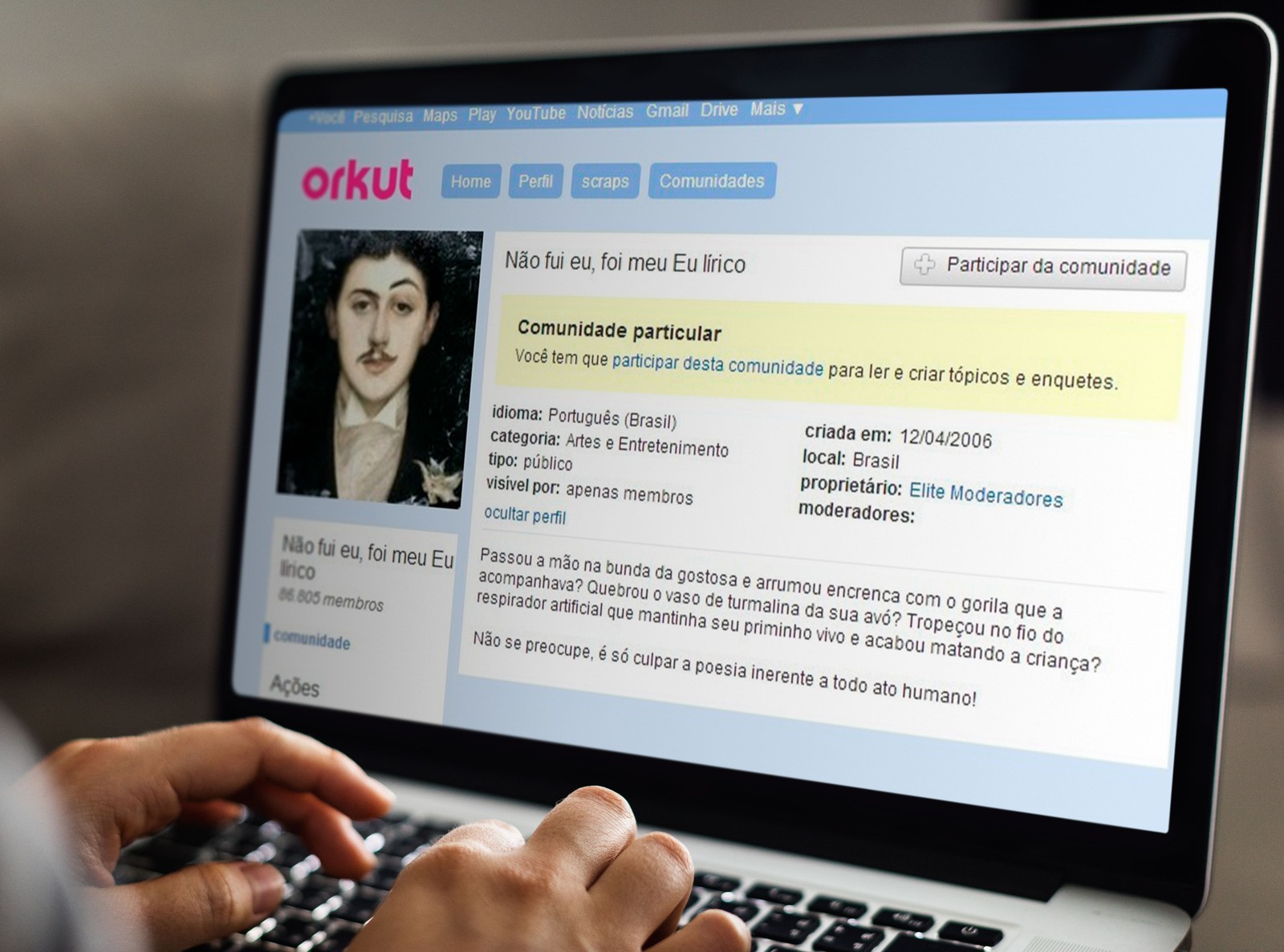 Com título bem-humorado, comunidade "Não fui eu, foi meu eu lírico" bombou no Orkut