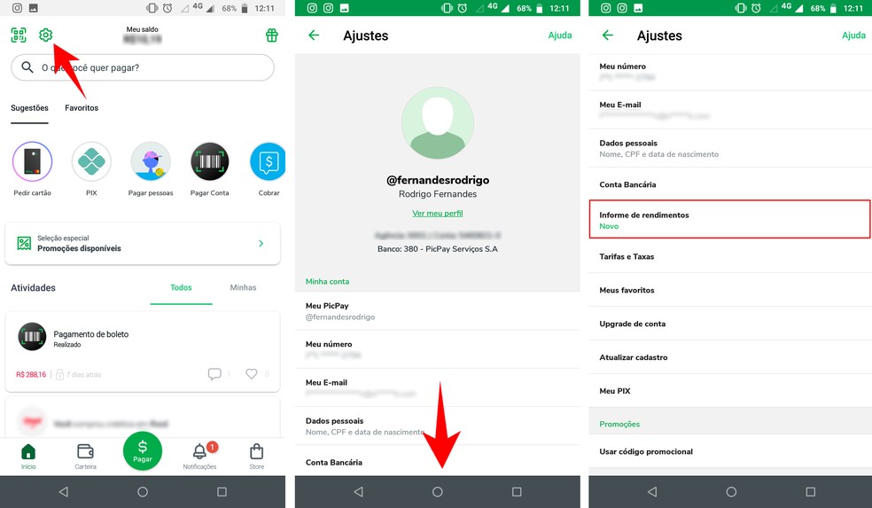 Como consultar e baixar o Informe de Rendimentos do PicPay pelo app