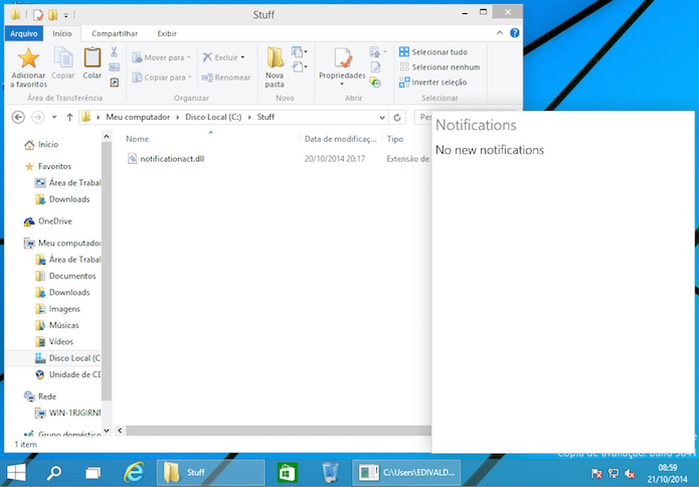 Central de Notificações do Windows 10 funcionando (Foto: Reprodução/Edivaldo Brito) — Foto: TechTudo