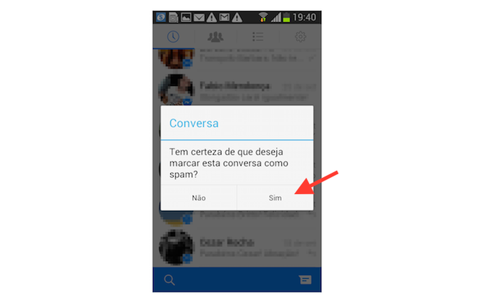 Confirmando a marcação de uma mensagem como spam no Facebook Messenger para Android (Foto: Reprodução/Marvin Costa) — Foto: TechTudo