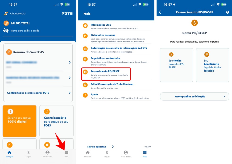 Saiba como solicitar ressarcimento do PIS/Pasep pelo app FGTS — Foto: Reprodução/Rodrigo Fernandes