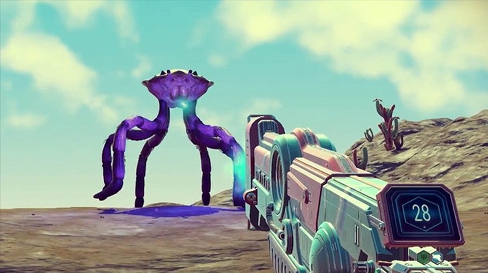 No Man's Sky também conta com combates intensos nas superfícies dos planetas e no espaço sideral — Foto: Reprodução/YouTube