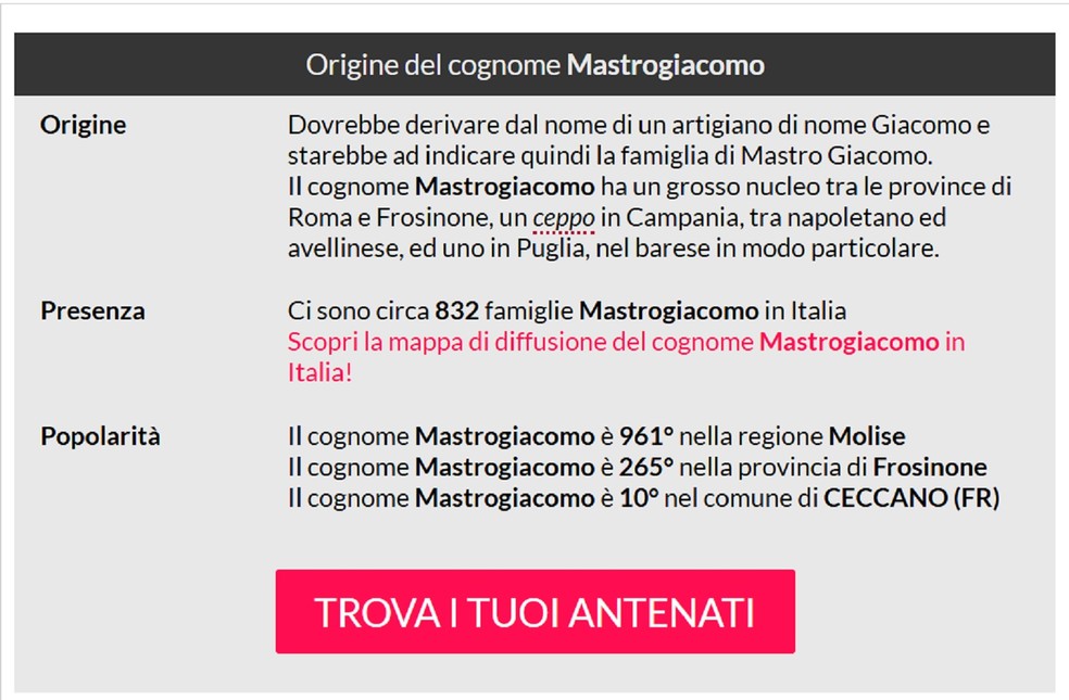 No site,  é possível descobrir a origem, presençca e popularidade do sobrenome — Foto: Sandra Mastrogiacomo / TechTudo
