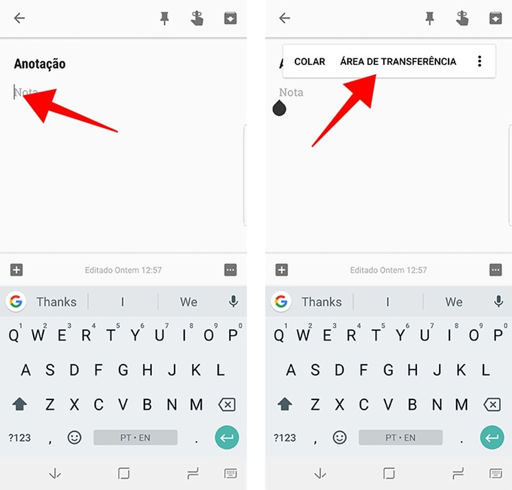 Onde fica a Área de Transferência do Samsung Galaxy e como acessar