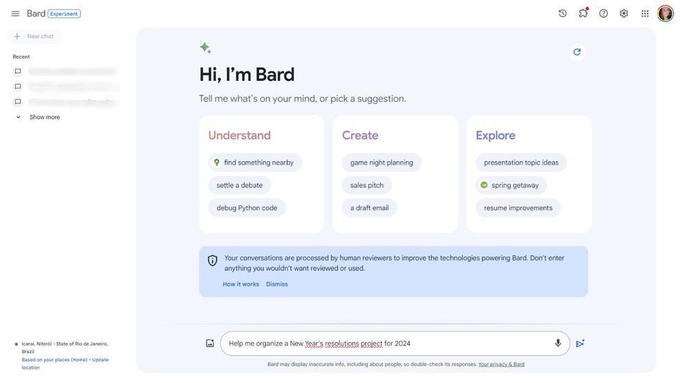 Bard foi lançado em 2023 e substituído pelo Gemini em fevereiro de 2024 — Foto: Reprodução/Júlia Silveira