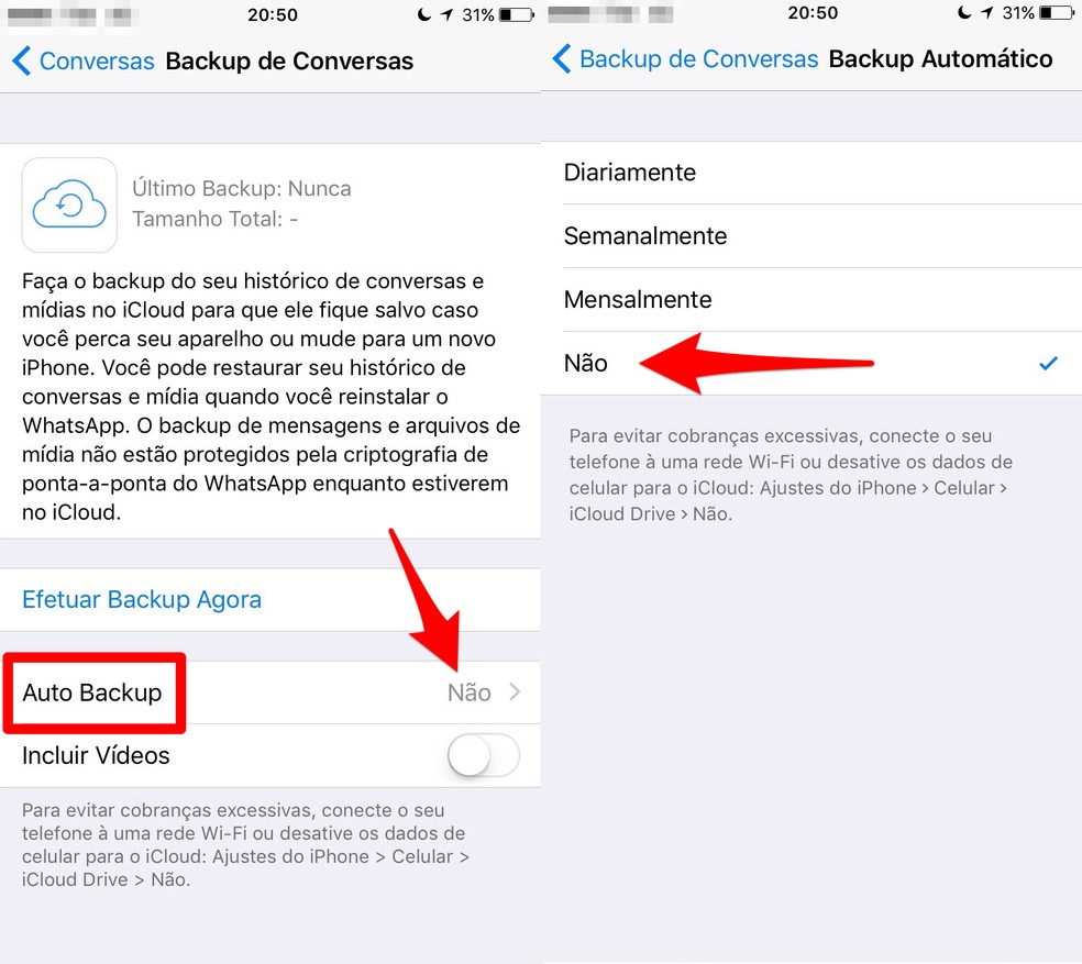 Como desativar o backup online de conversas no WhatsApp