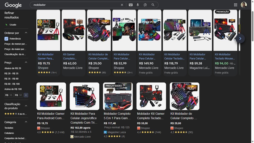  Reprodução/Google Shopping