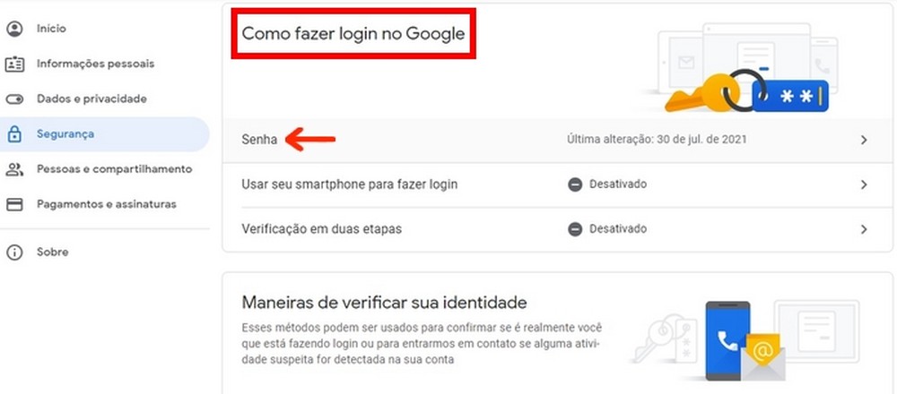 Como mudar senha do Google