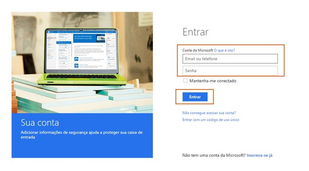 Acesse a conta Microsoft com as credenciais de login e senha do Outlook (Foto: Reprodução/Barbara Mannara) — Foto: TechTudo
