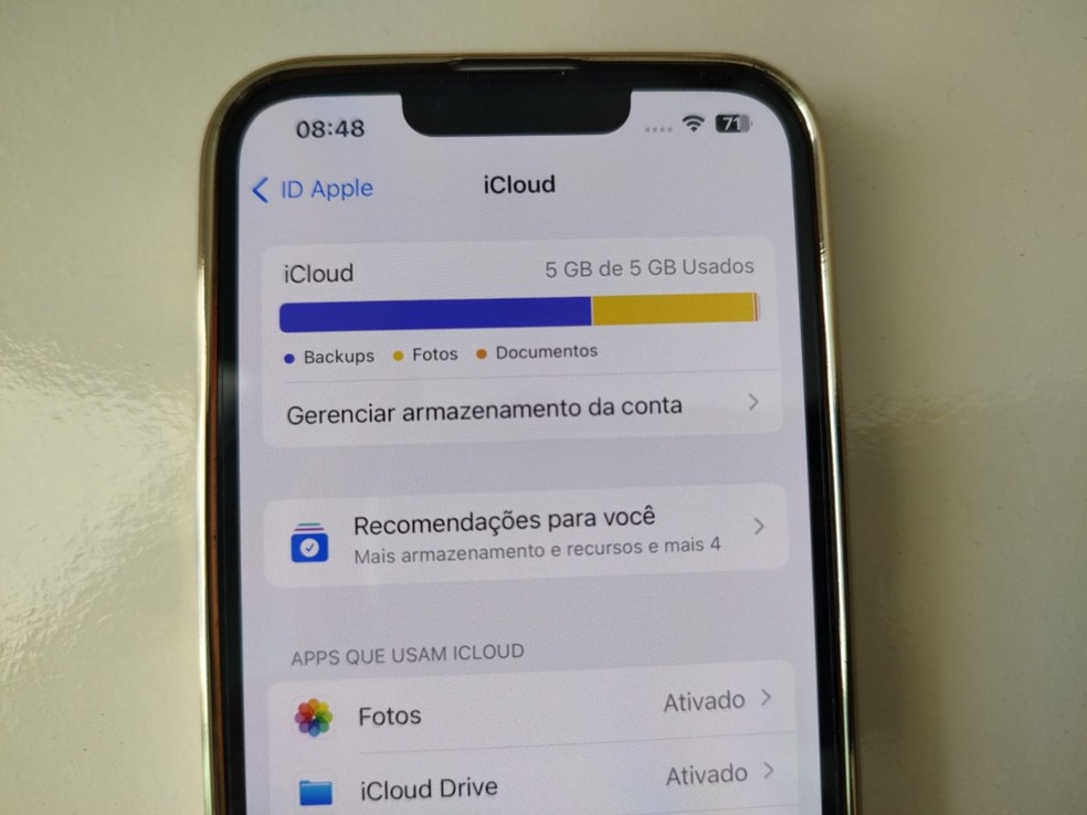 Usuários de aparelhos iPhone podem contratar planos do iCloud para obter mais espaço de armazenamento e, assim, baixar mais apps — Foto: Gisele Souza/TechTudo