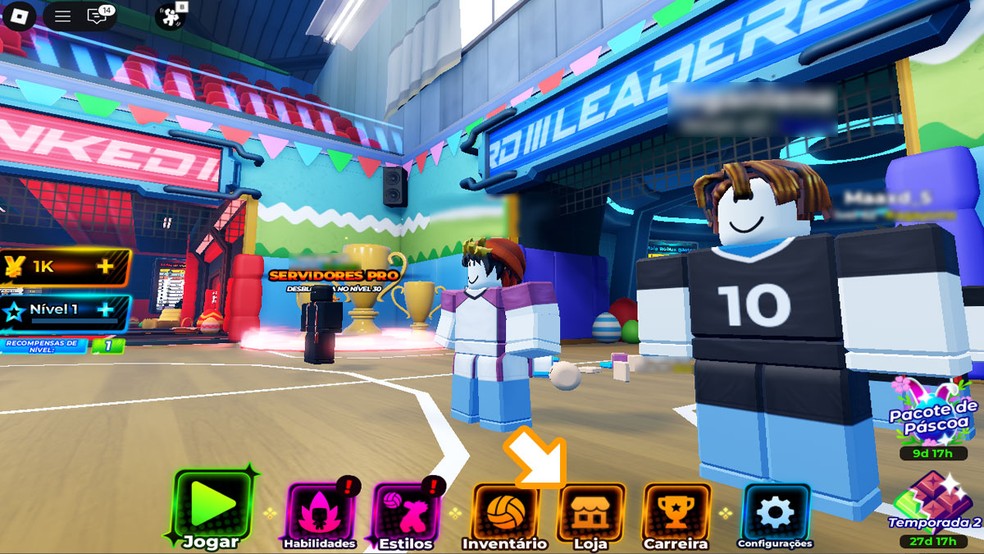 No Lobby de Volleyball Legends em Roblox selecione a opção "Loja". É preciso estar pelo menos no nível 5 do jogo para resgatar códigos — Foto: Reprodução/Rafael Monteiro