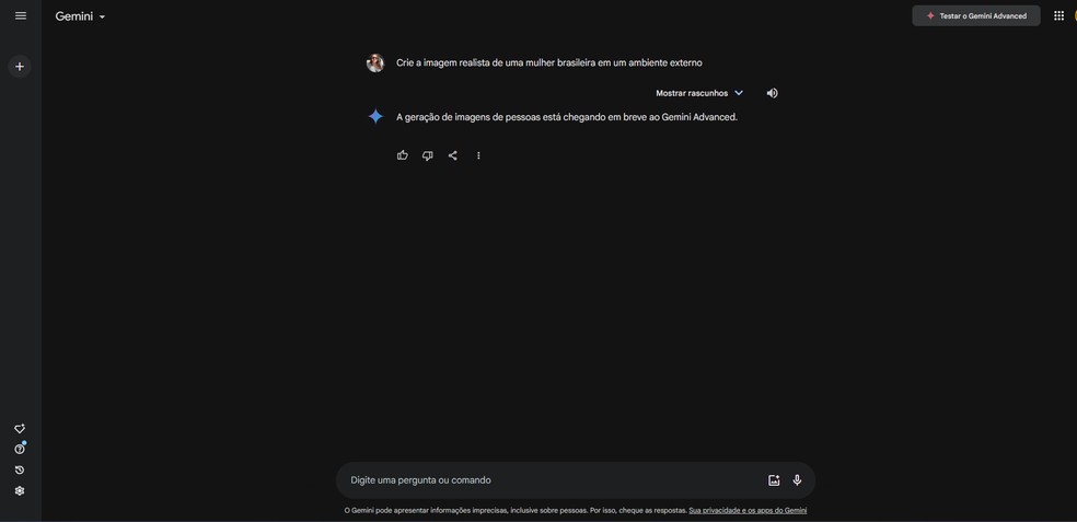 Gemini novamente se recusou a responder comando — Foto: Reprodução/Gemini
