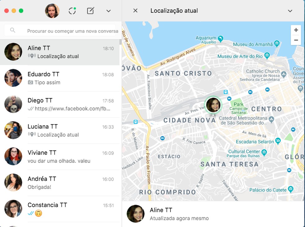 WhatsApp Web mostra localização em tempo real   — Foto: Reprodução/TechTudo
