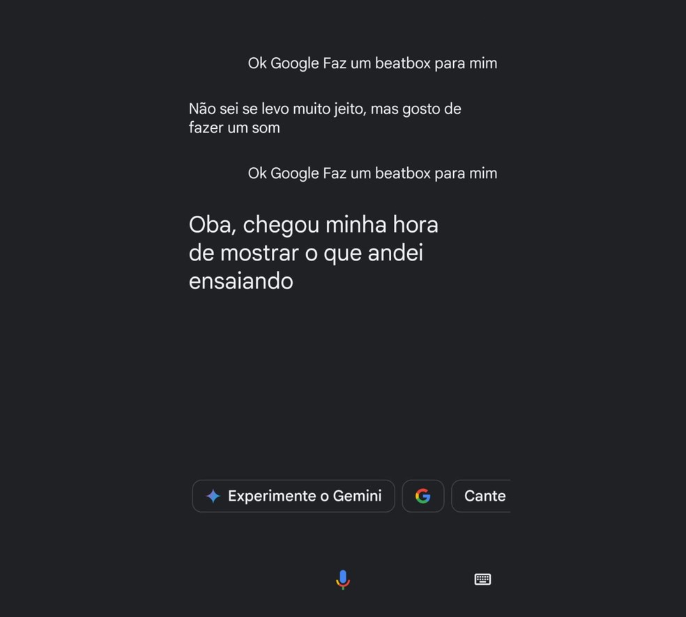 "Ok, Google, faz um beatbox?": Comando faz assistente fazer a famosa percussão vocal. — Foto: Beatriz Abilio/TechTudo