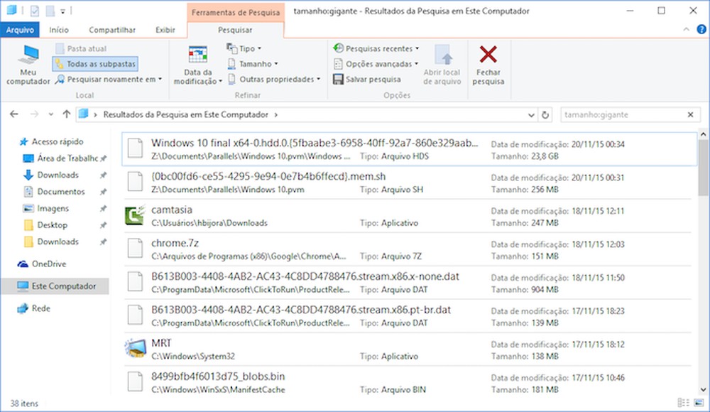 Como filtrar os arquivos por tamanho no Windows 10
