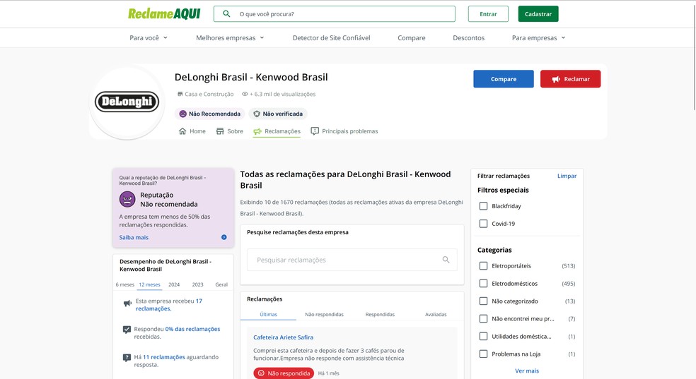  Reprodução/Reclame Aqui