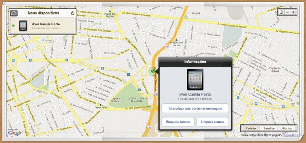 Localizar o dispositivo em um mapa (Foto: Localizar o dispositivo em um mapa) — Foto: TechTudo