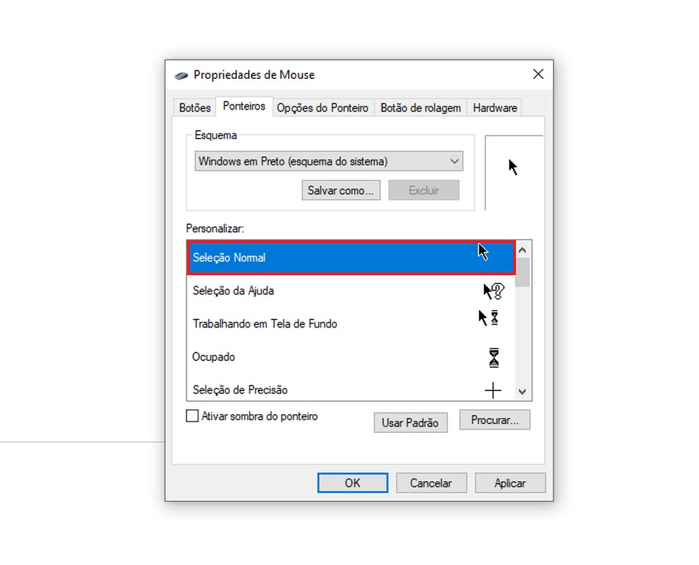 Como mudar o cursor do mouse no windows