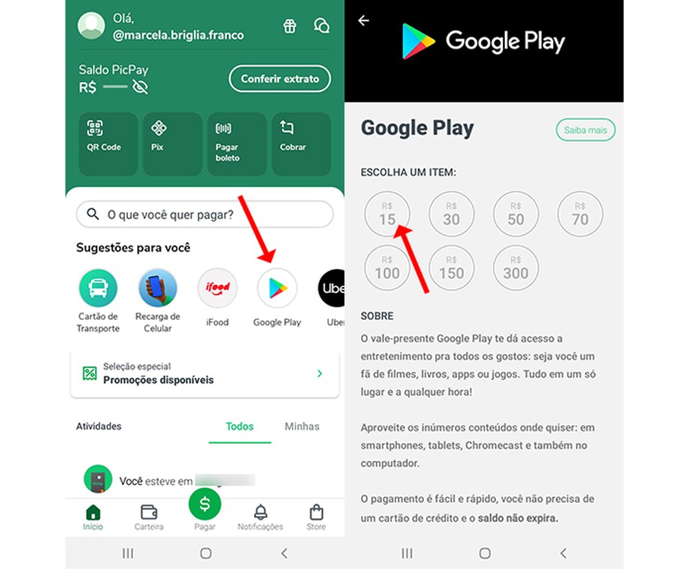 Como comprar gift card da Google Play pelo PicPay