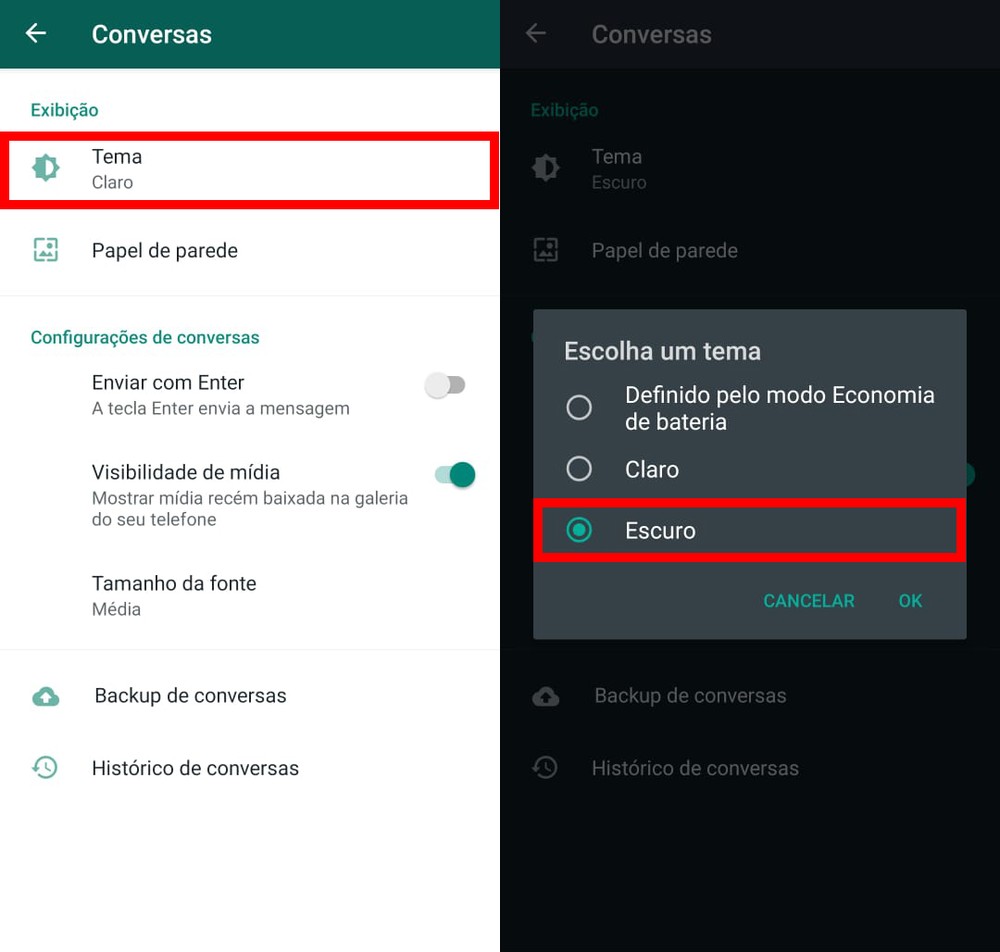 WhatsApp lança modo escuro para Android e iPhone (iOS)