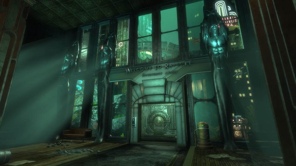 Rapture é uma cidade subaquática do universo dos jogos BioShock — Foto: Divulgação/2K Games