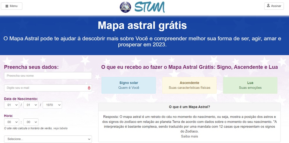 Somos Todos Um oferece versão gratuita do mapa astral — Foto: Reprodução/Raíssa Delphim